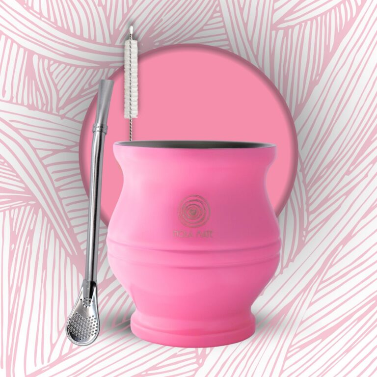 KIt_Complte_Mate_Calebasse_Inox_Rose_Paille_Filtantre_Bombill_Cuchara_Goupillon_Sac_coton_Hola_Maté_