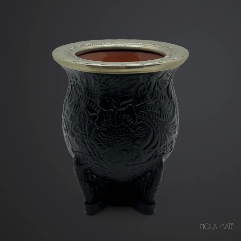 Maté Camionero Ceramica "Virola Cincelada Cuero Trabajo" - Artisanat Uruguay